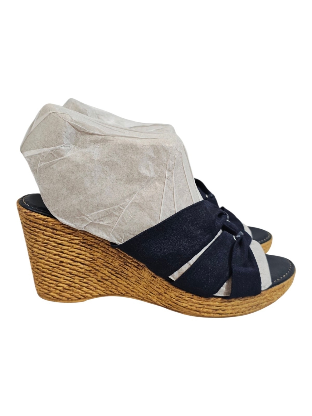 Italian Shoemakers Women’s 7 Navy Wedge Sandals with Braided Espadrille Heel